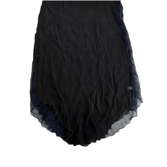 etro Italy 100% silk solid blue black crinkle Ruffle Hem scarf - Picture 11 of 16